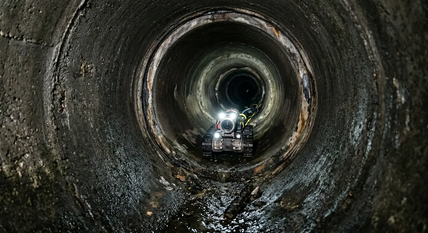 Robotic sewer camera inspecting pipe interior for Sewer Line Repair in University of California-Santa Barbara
